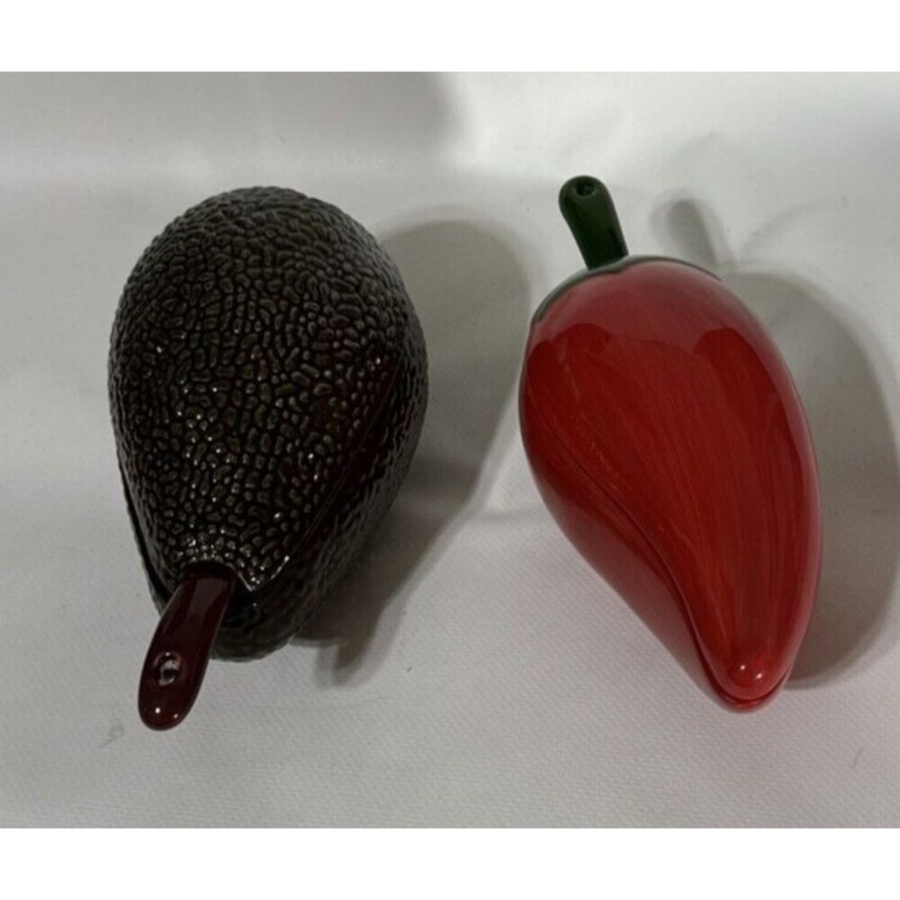 Ceramic Avocado And Red Chili Pepper Condiment Dishes For Guacamole Or Salsa